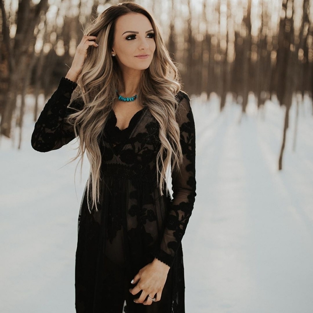 Black sheer lace maxi dress